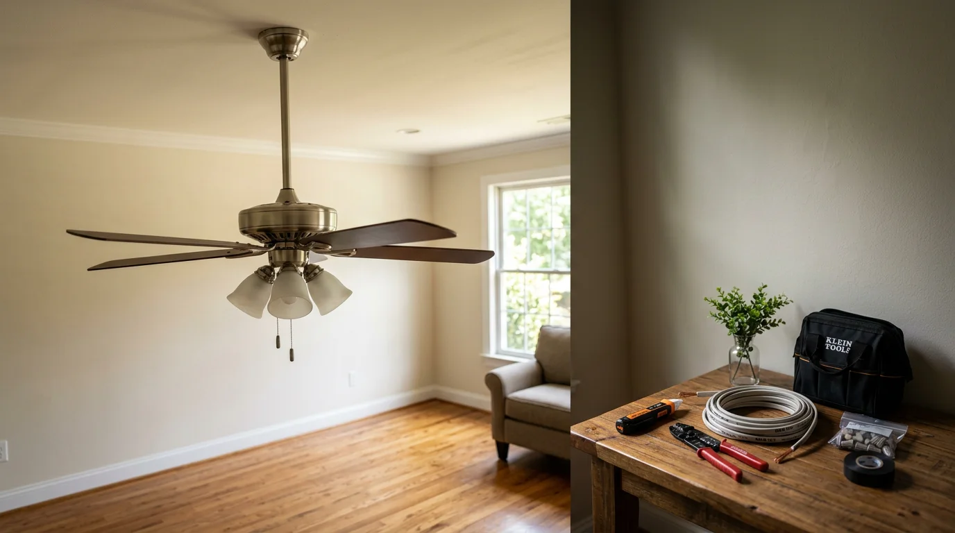 Electrician installing light fixture in Charlotte home