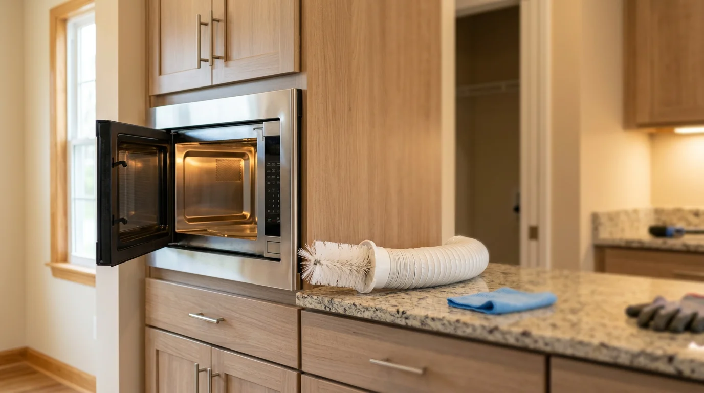 Handyman installing microwave in Charlotte kitchen